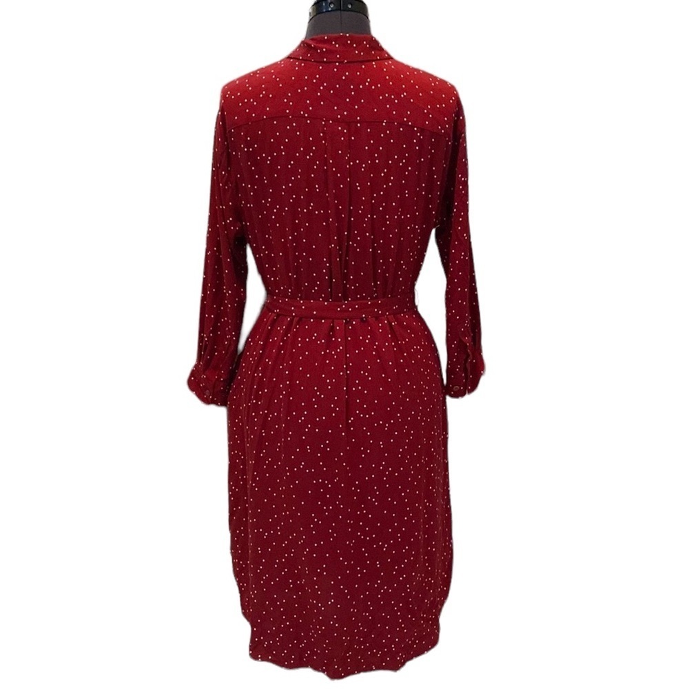 Uniqlo RED/White Polka Dots Long Sleeve Dress Buttons Down Belts attached Sz XS - Picture 13 of 16